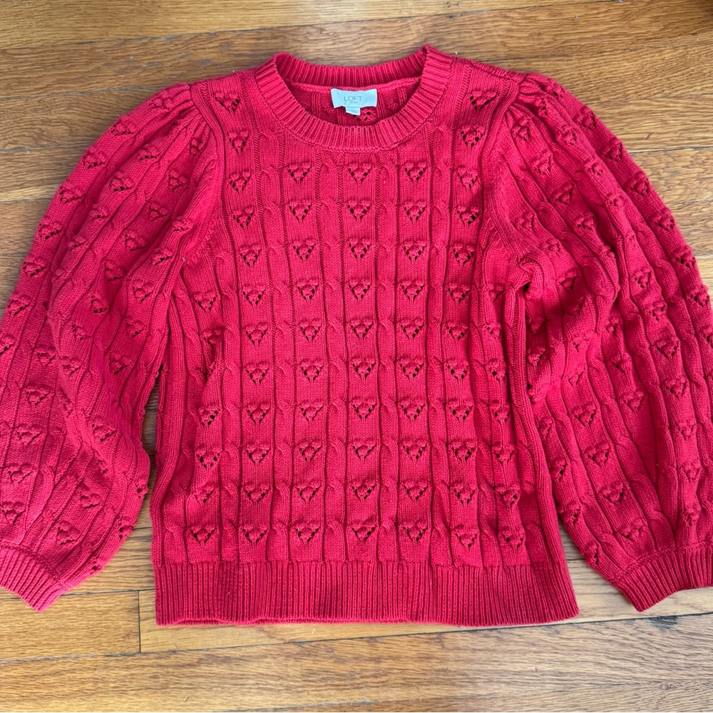 LOFT Red Textured Crew Neck Sweater